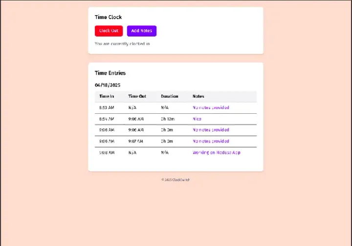 Screenshot of FOS Company Timeclock