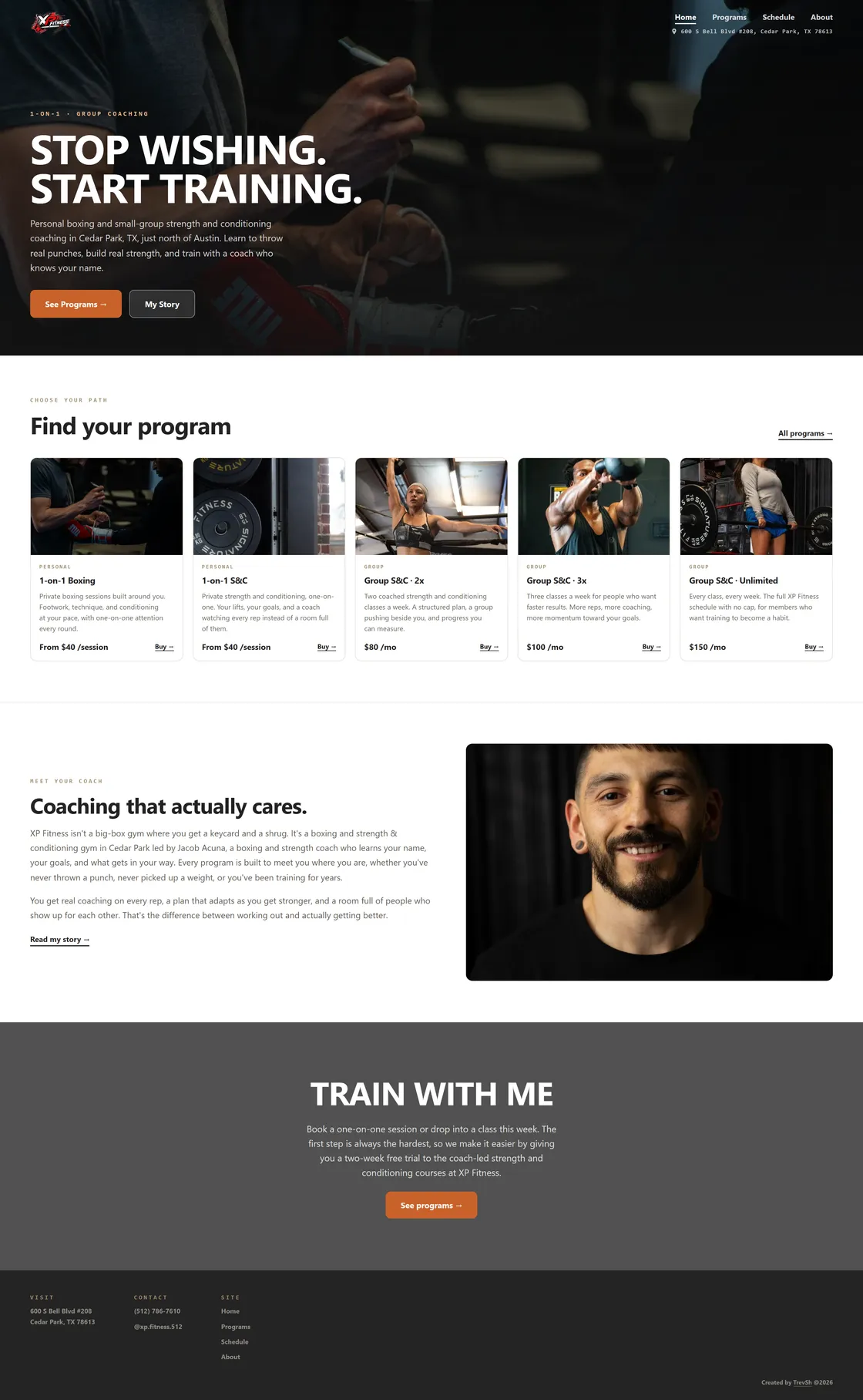 XP Fitness homepage